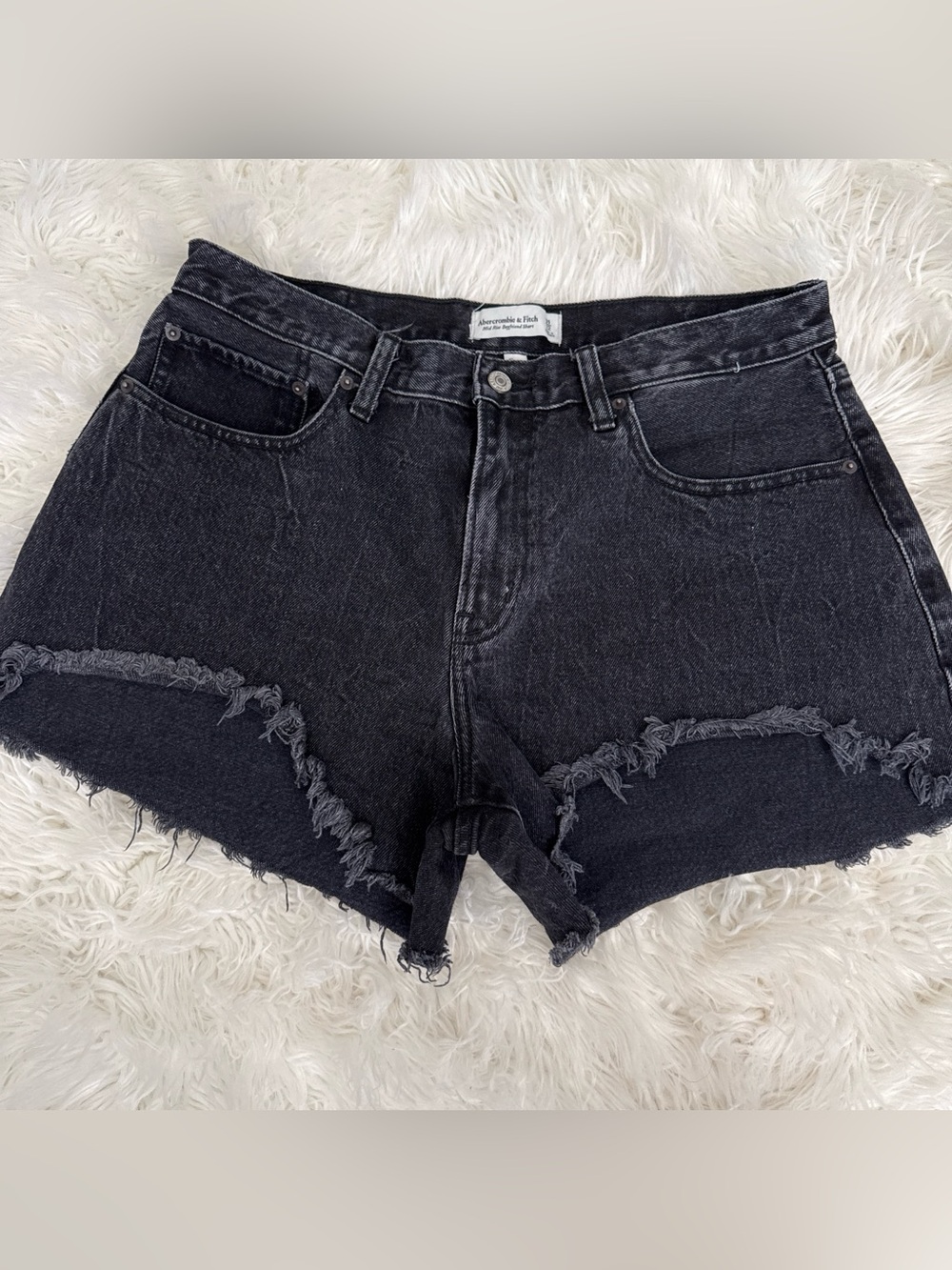 Abercrombie & Fitch Washed Black Distressed Denim Shorts